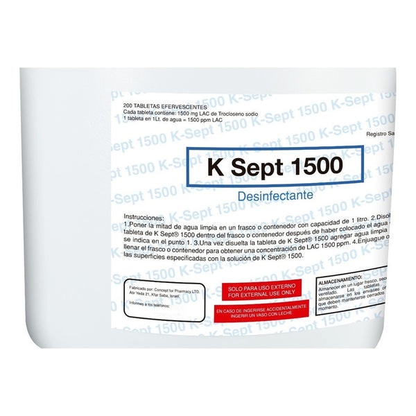 Ksept 1500 ppm TROCLOSENO DE SODIO NADCC TABLETA EFERVESCENTE, EN 1 LITRO DE AGUA PARA OBTENER 1500 PPM DE CLORO LATENTE ACTIVO (LAC). ENVASE C0N 200 TABLETAS. - Image 3