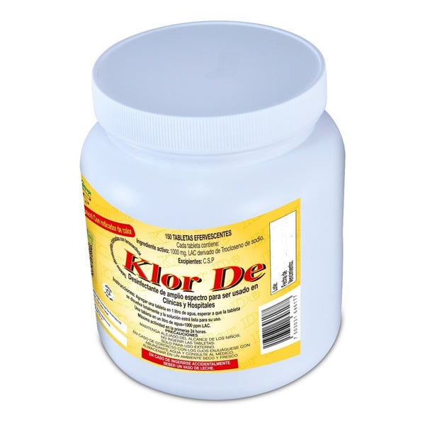 Klor De 1000 ppm TROCLOSENO DE SODIO NADCC CON UN TENSOACTIVO-DETERGENTE Y UN COLORANTE AZUL. TABLETA EFERVESCENTE PARA DISOLVER EN 1 LITRO DE AGUA Y OBTENER 1000 PPM DE CLORO LATENTE ACTIVO (LAC). ENVASE C0N 150 TABLETAS. - Image 4